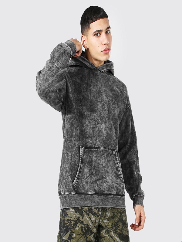 Custom Clothing Manufacturers French Terry Print Hood Sun Faded Acid Wash Hoodie