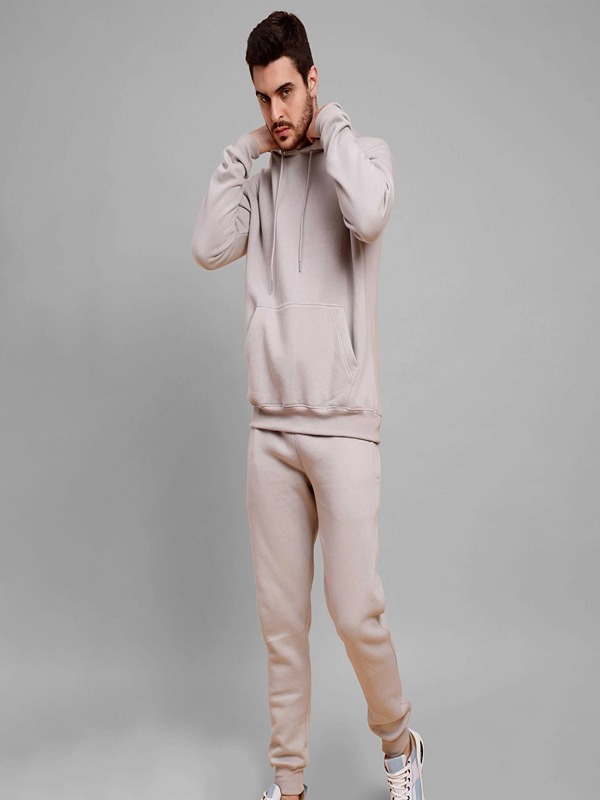 Men High Quality Cotton Knitted Hooded Sweatshirt Set Two Piece Tracksuit for Winter Jogging
