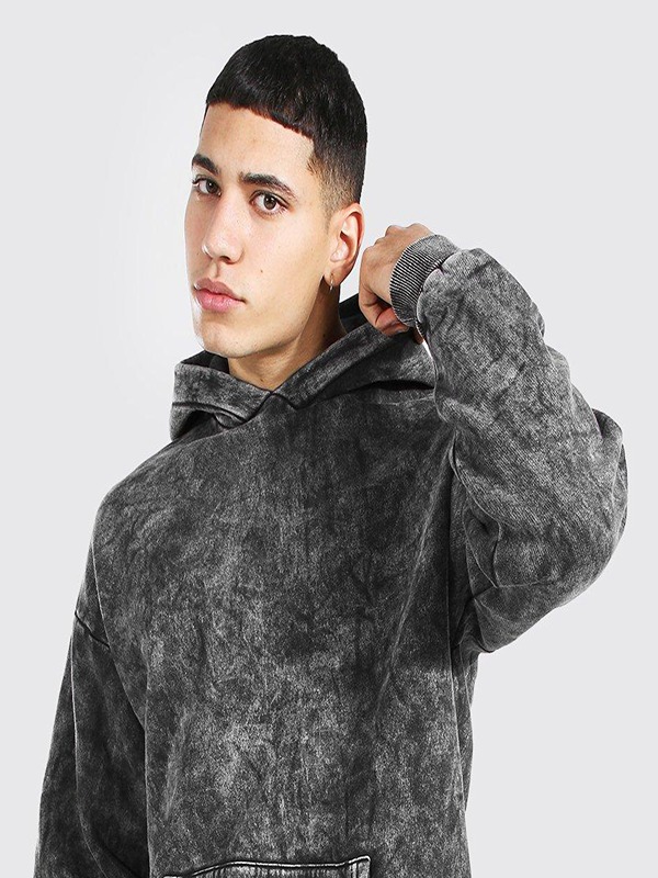 Custom Clothing Manufacturers French Terry Print Hood Sun Faded Acid Wash Hoodie