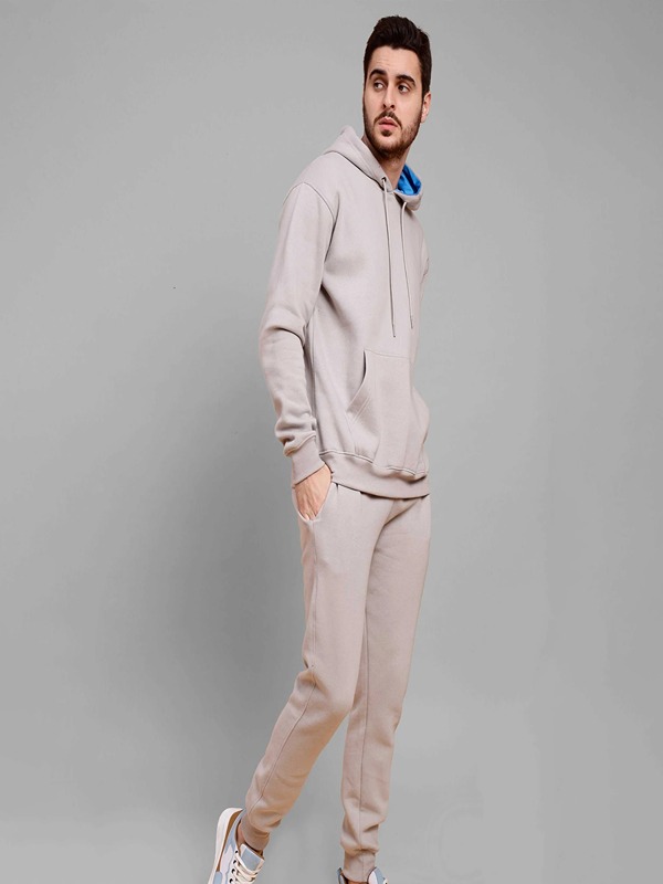 Men High Quality Cotton Knitted Hooded Sweatshirt Set Two Piece Tracksuit for Winter Jogging