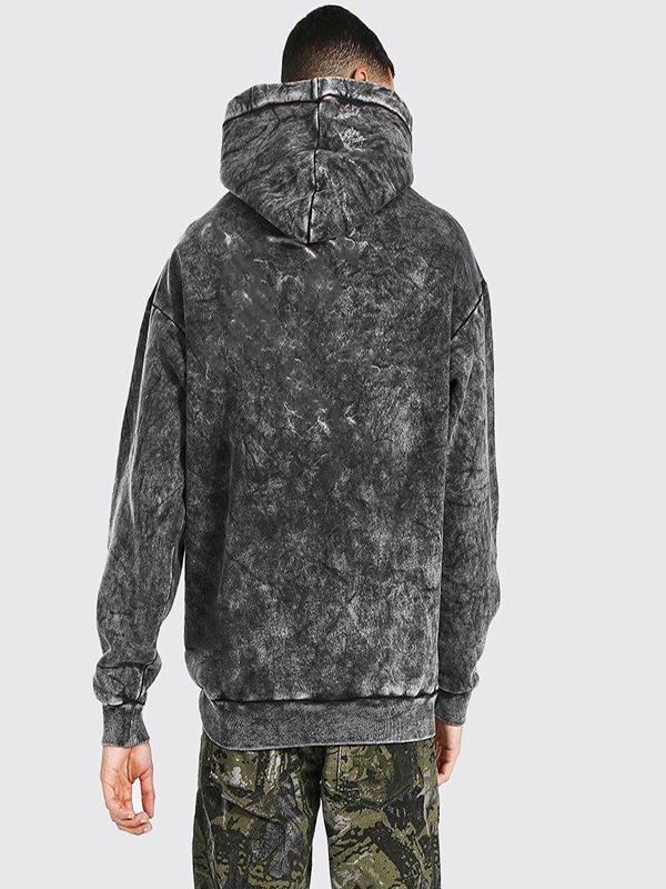Custom Clothing Manufacturers French Terry Print Hood Sun Faded Acid Wash Hoodie