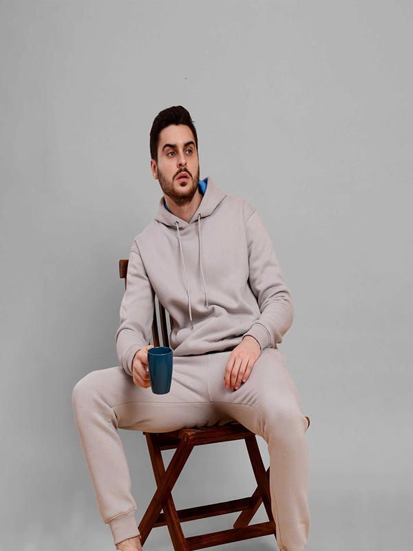 Men High Quality Cotton Knitted Hooded Sweatshirt Set Two Piece Tracksuit for Winter Jogging